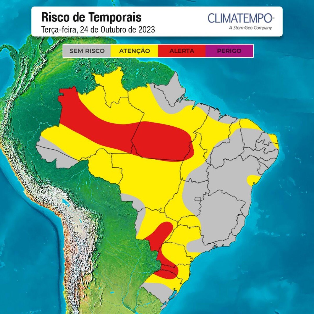 Risco de chuva moderada a forte em todas as Regiões do Brasil