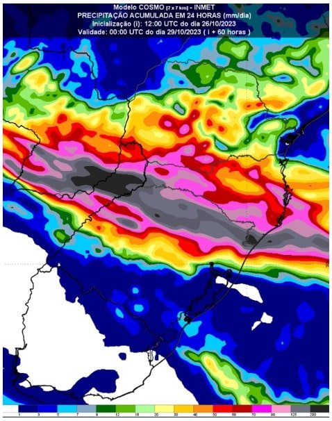 Fim de semana terá temporais e grandes volumes de chuva na Região Sul