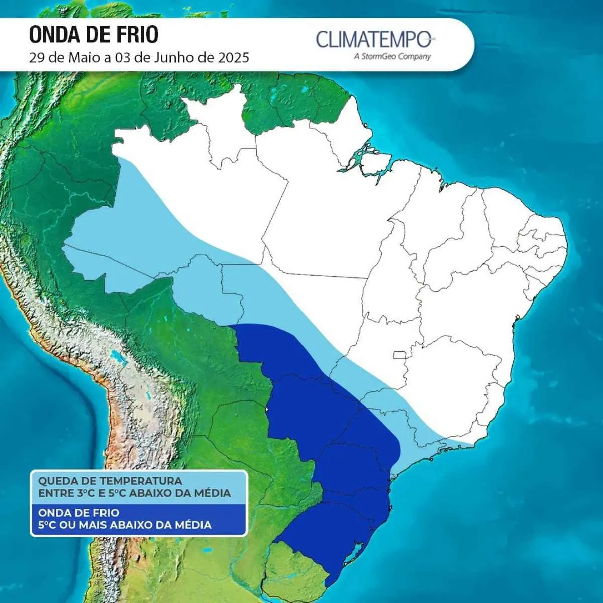 Massa polar avança e traz frio mais intenso do ano