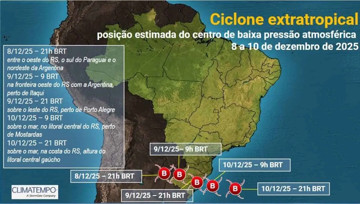 Ciclone extratropical traz risco de temporais e ventania no Sul do Brasil