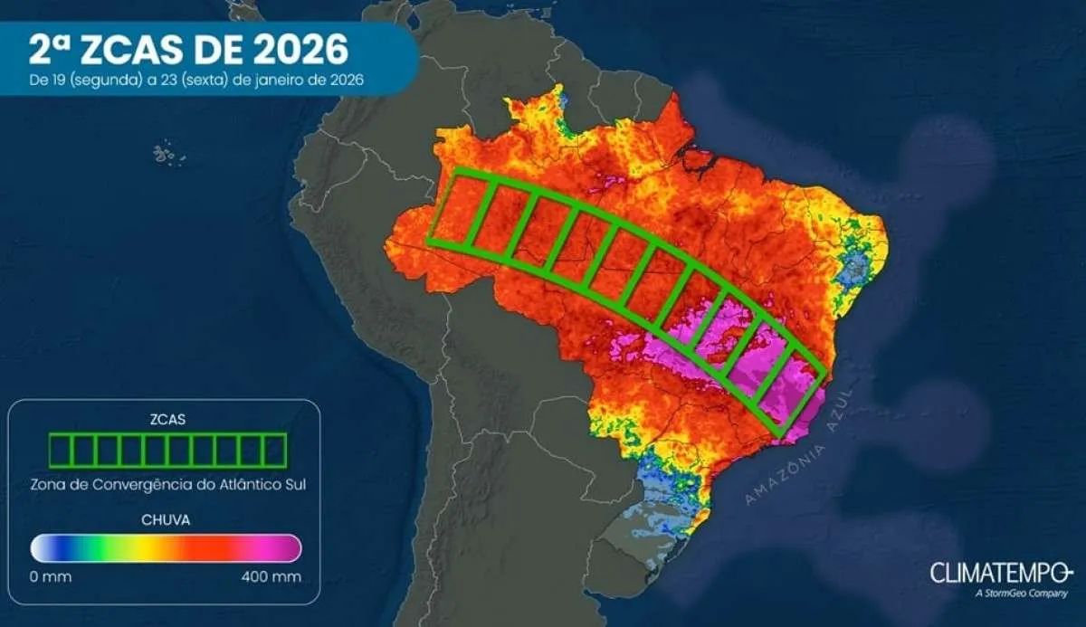 Segunda ZCAS de janeiro se forma entre os dias 19 e 23