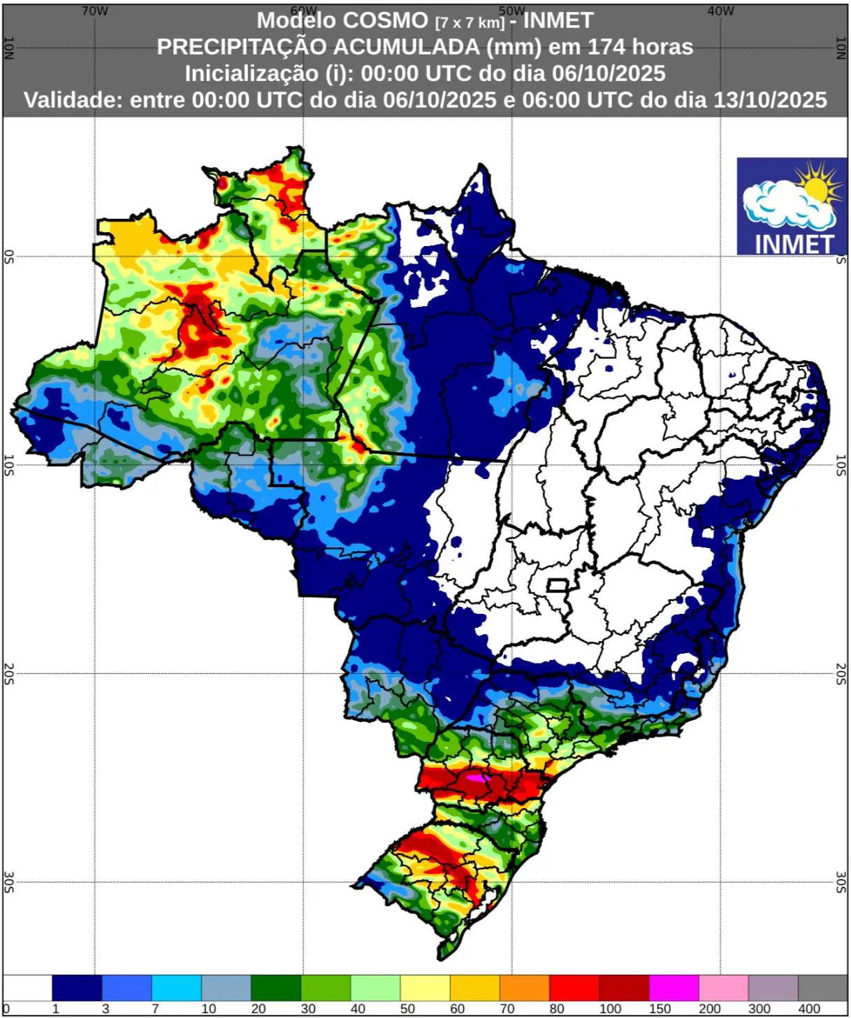 Previsão do tempo para a semana de 06 a 13 de outubro