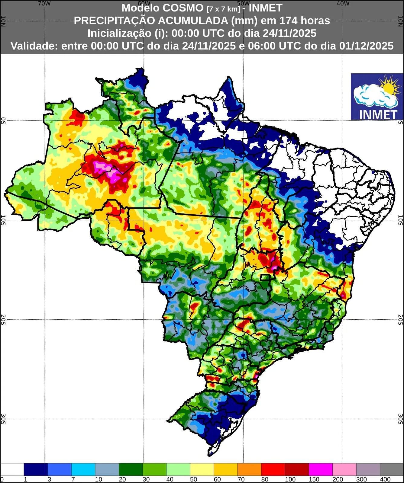 Previsão do tempo para a semana de 24 a 30 de novembro