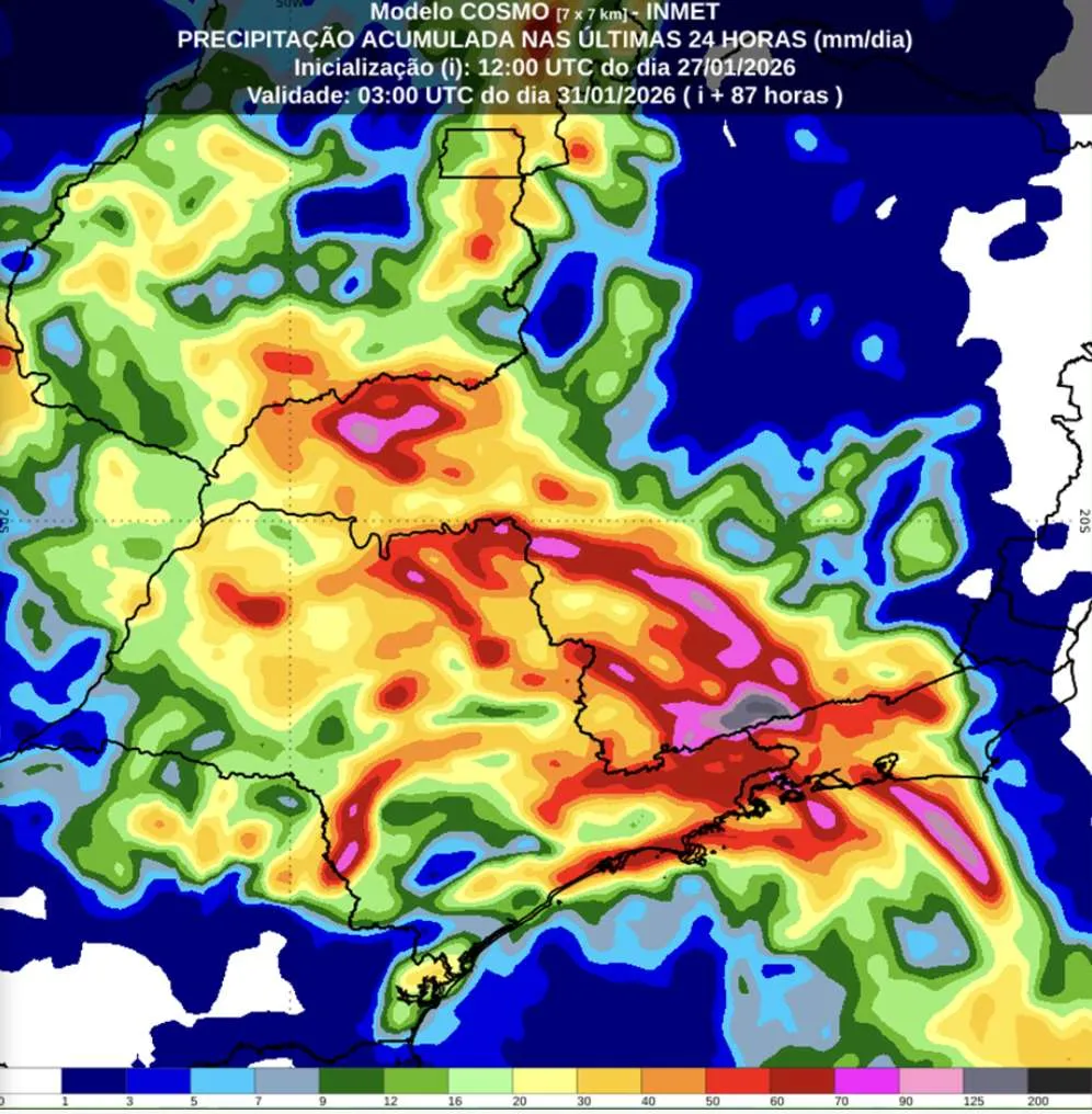 Frente fria e ciclone provocam chuvas intensas no Sul e Sudeste