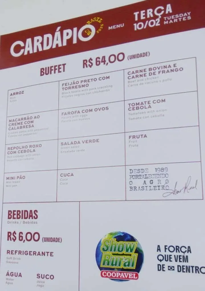 No Show Rural, restaurante reforça dinâmica e divulga cardápio para esta terça-feira (10.02)